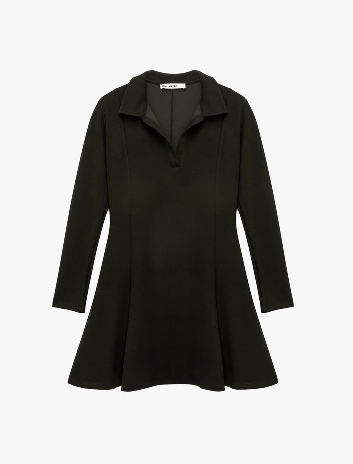  Slim Fit Uzun Kollu Mini Polo Yaka Elbise