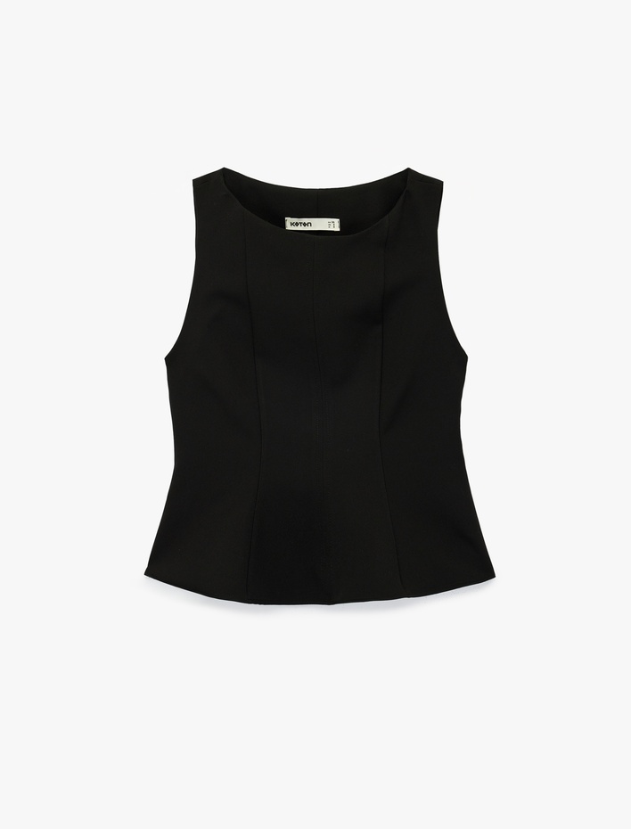  Slim Fit Bisiklet Yaka Peplum Kesim Kolsuz Bluz