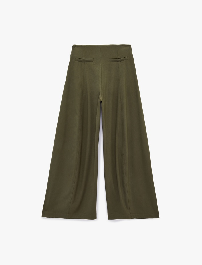  Viskon Karışımlı Beli Bağcıklı Rahat Kalıp Geniş Paça Pantolon