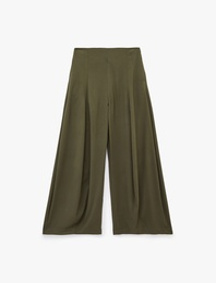 Viskon Karışımlı Beli Bağcıklı Rahat Kalıp Geniş Paça Pantolon