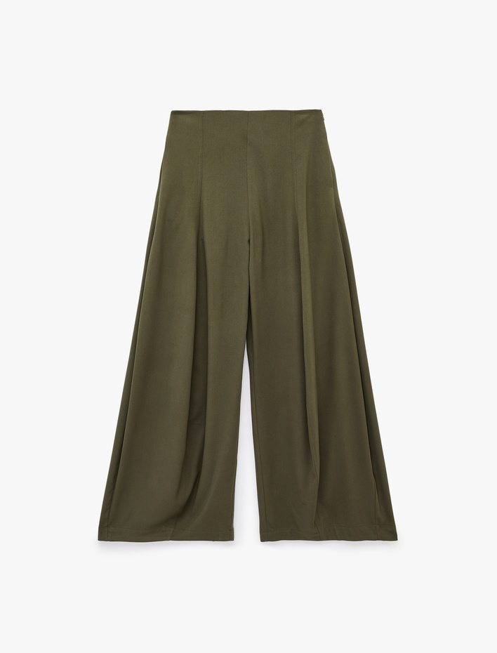  Viskon Karışımlı Beli Bağcıklı Rahat Kalıp Geniş Paça Pantolon