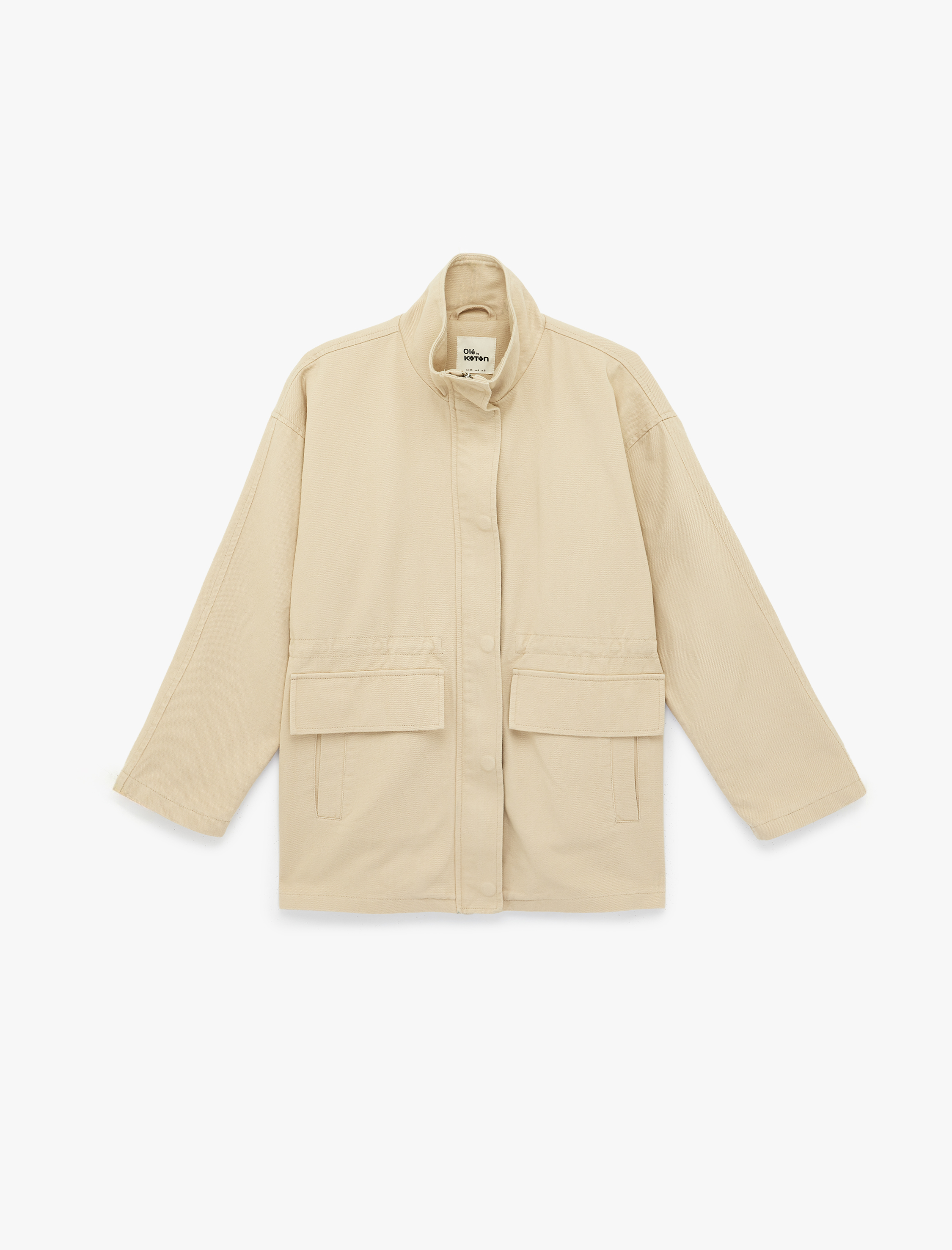   Pamuklu Dik Yaka Uzun Kollu Fermuarlı Trençkot