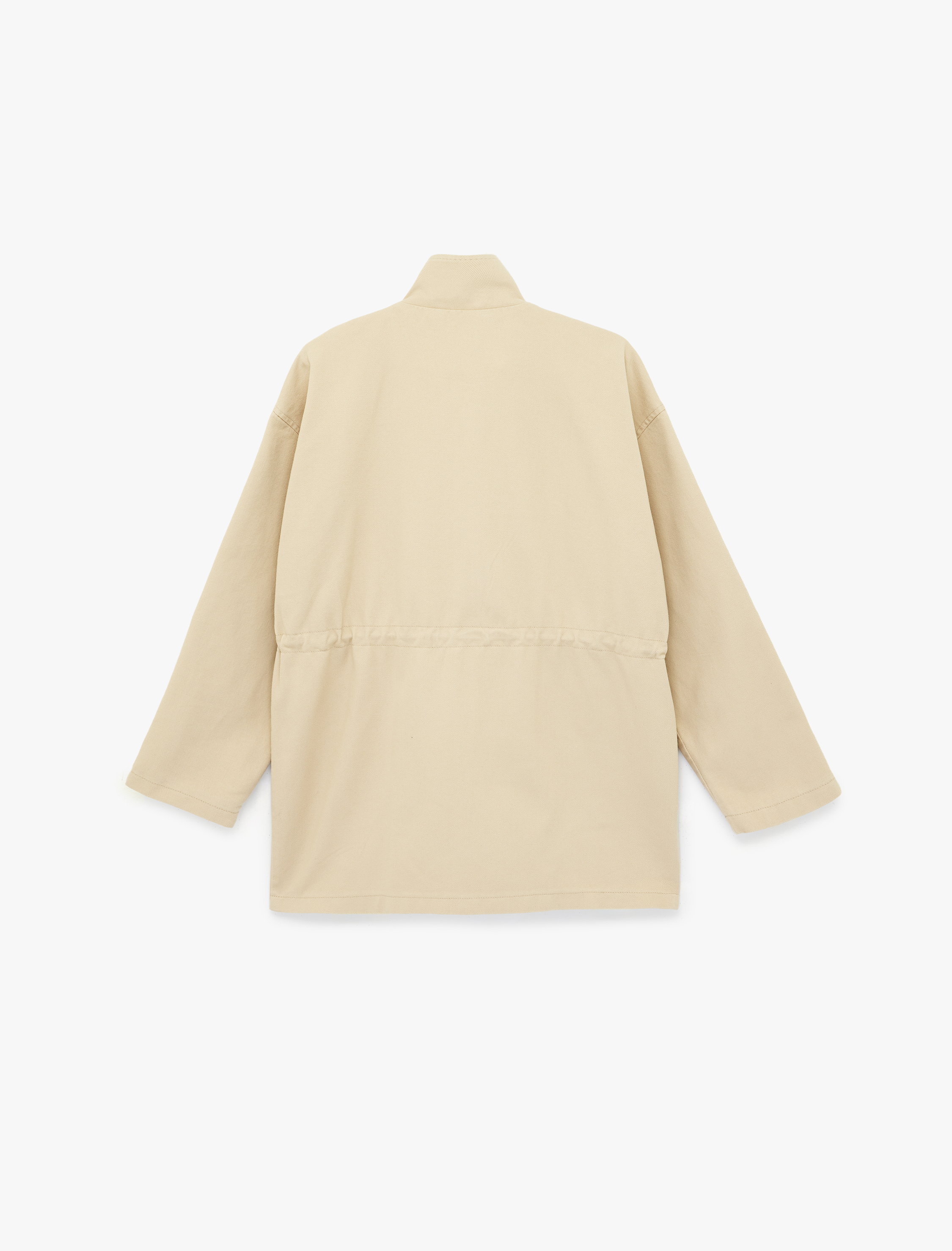   Pamuklu Dik Yaka Uzun Kollu Fermuarlı Trençkot