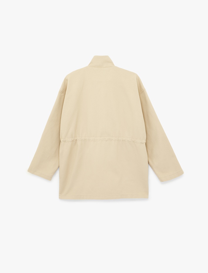  Pamuklu Dik Yaka Uzun Kollu Fermuarlı Trençkot