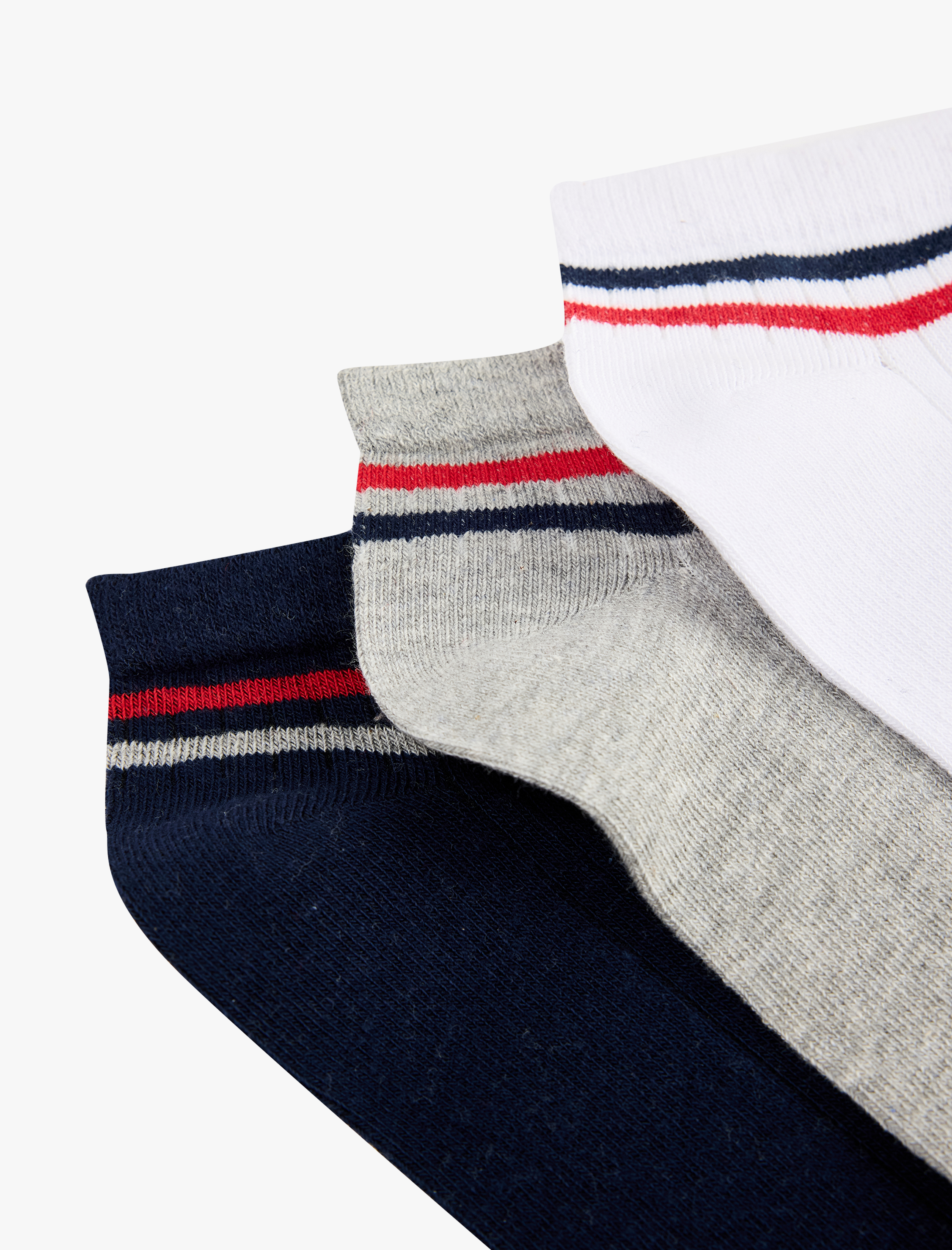 Erkek Çizgili Pamuklu 3'lü Patik Çorap Seti