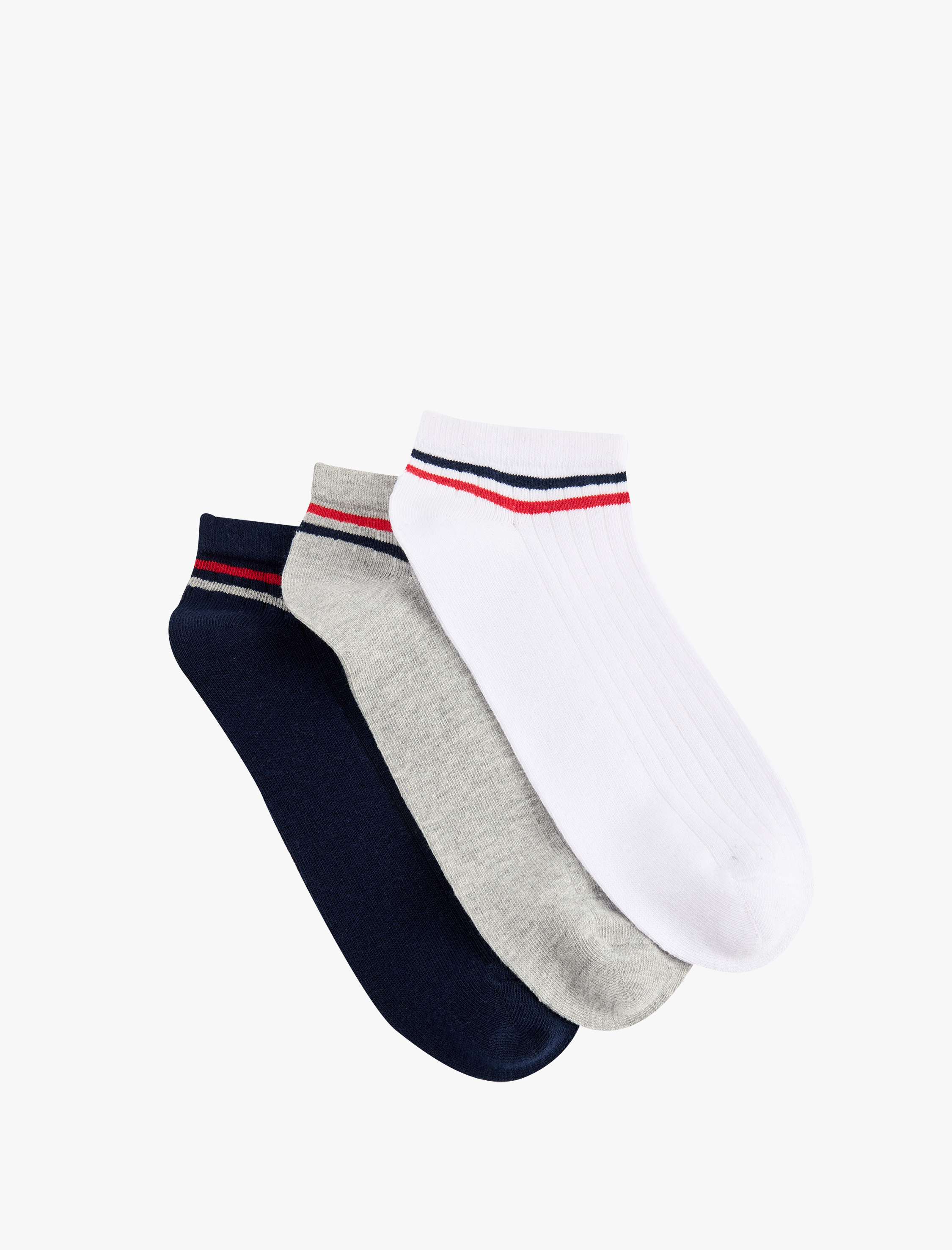  Erkek Çizgili Pamuklu 3'lü Patik Çorap Seti