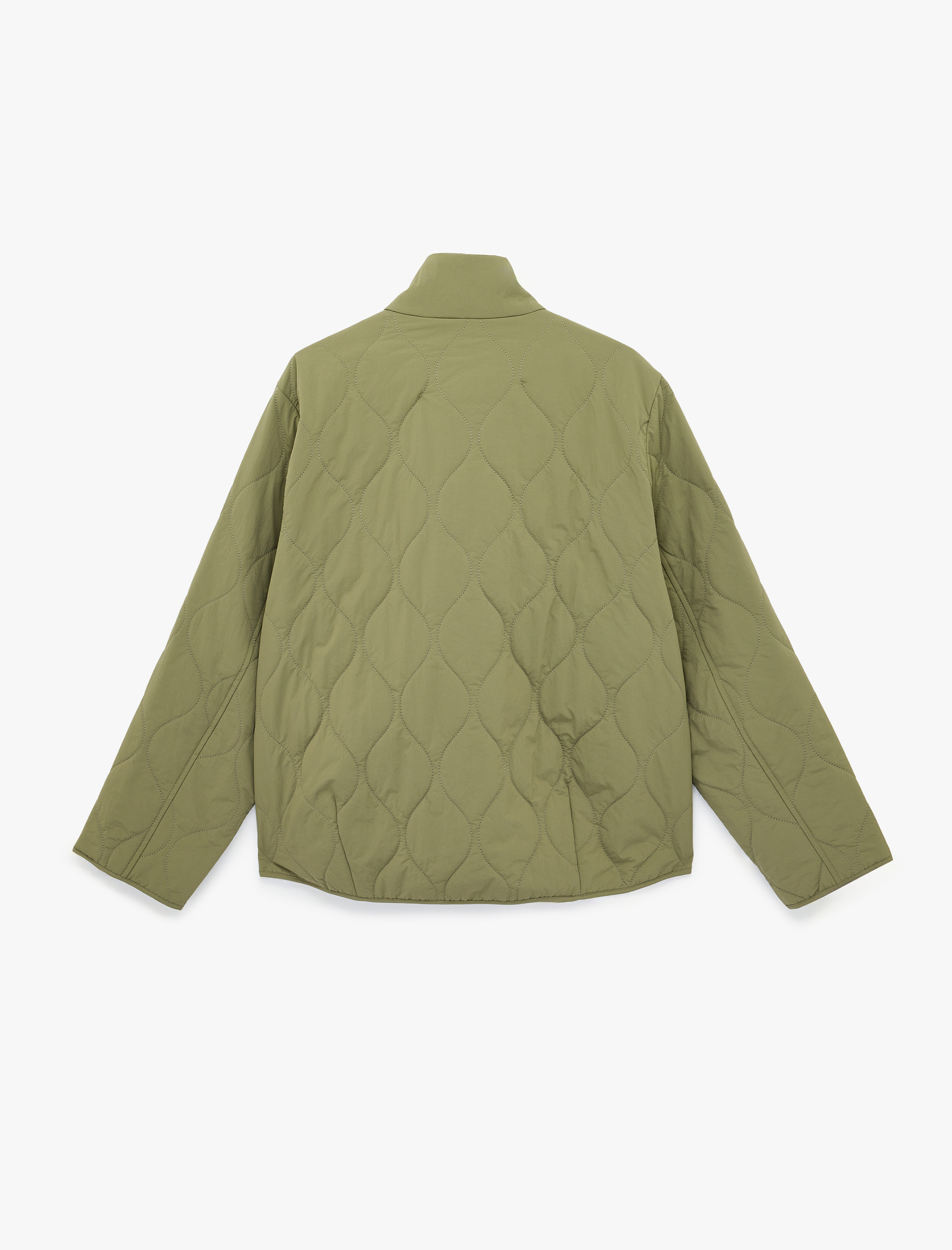   Uzun Kollu Fermuarlı Cepli Dik Yaka Kapitone Mevsimlik Ceket