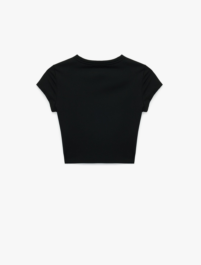  Slim Fit Kısa Kollu Bisiklet Yaka Crop Spor Tişört