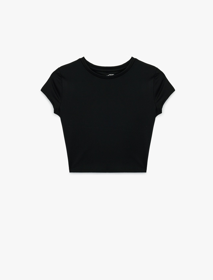  Slim Fit Kısa Kollu Bisiklet Yaka Crop Spor Tişört