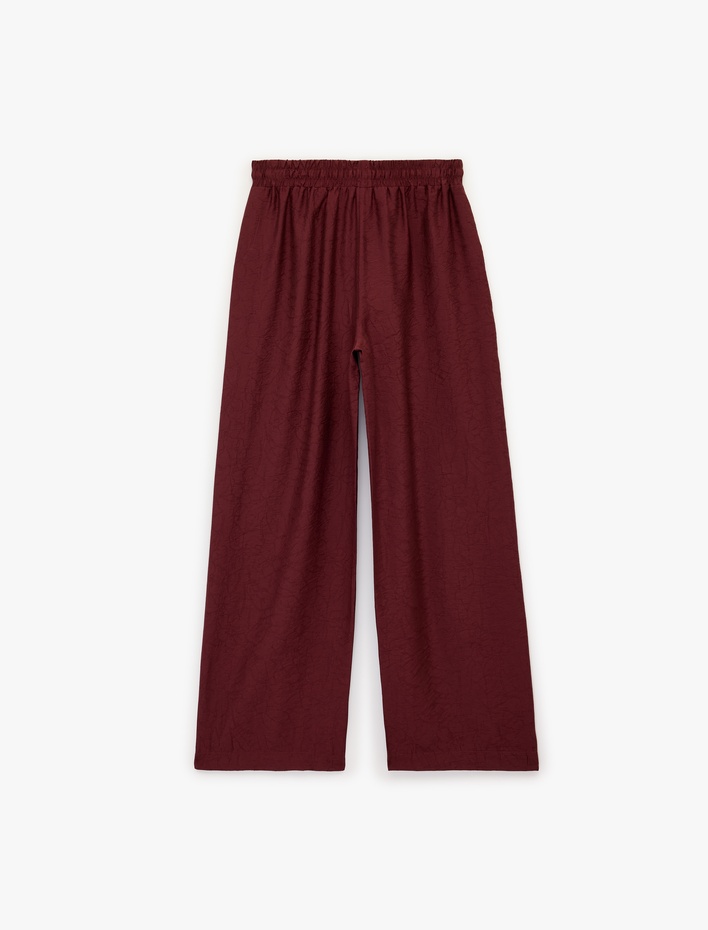  Modal Kumaş Beli Bağlamalı Dokulu Geniş Paça Pantolon