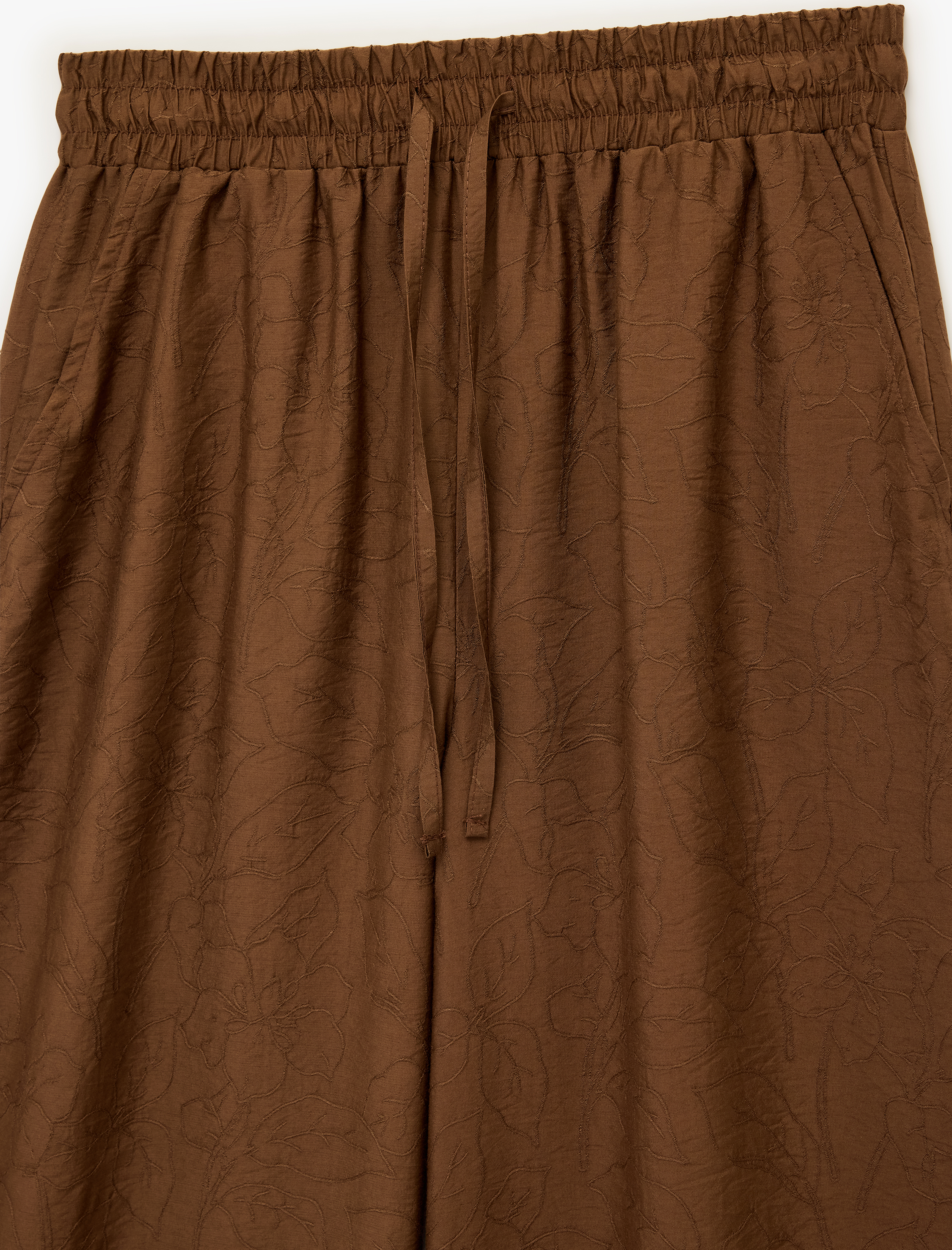   Modal Kumaş Beli Bağlamalı Dokulu Geniş Paça Pantolon