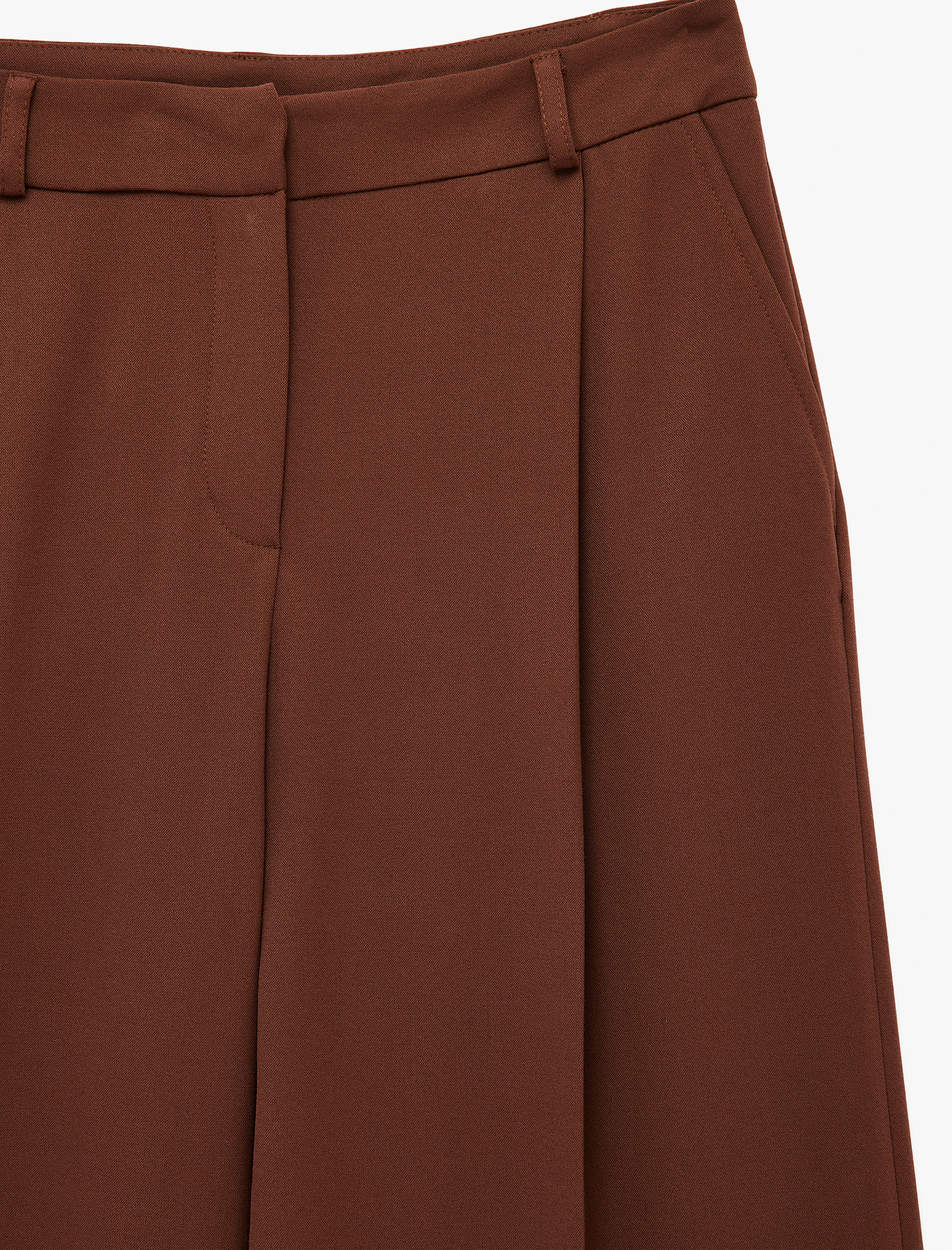   Yüksek Bel Viskon Karışımlı Cepli Pileli Geniş Paça Pantolon