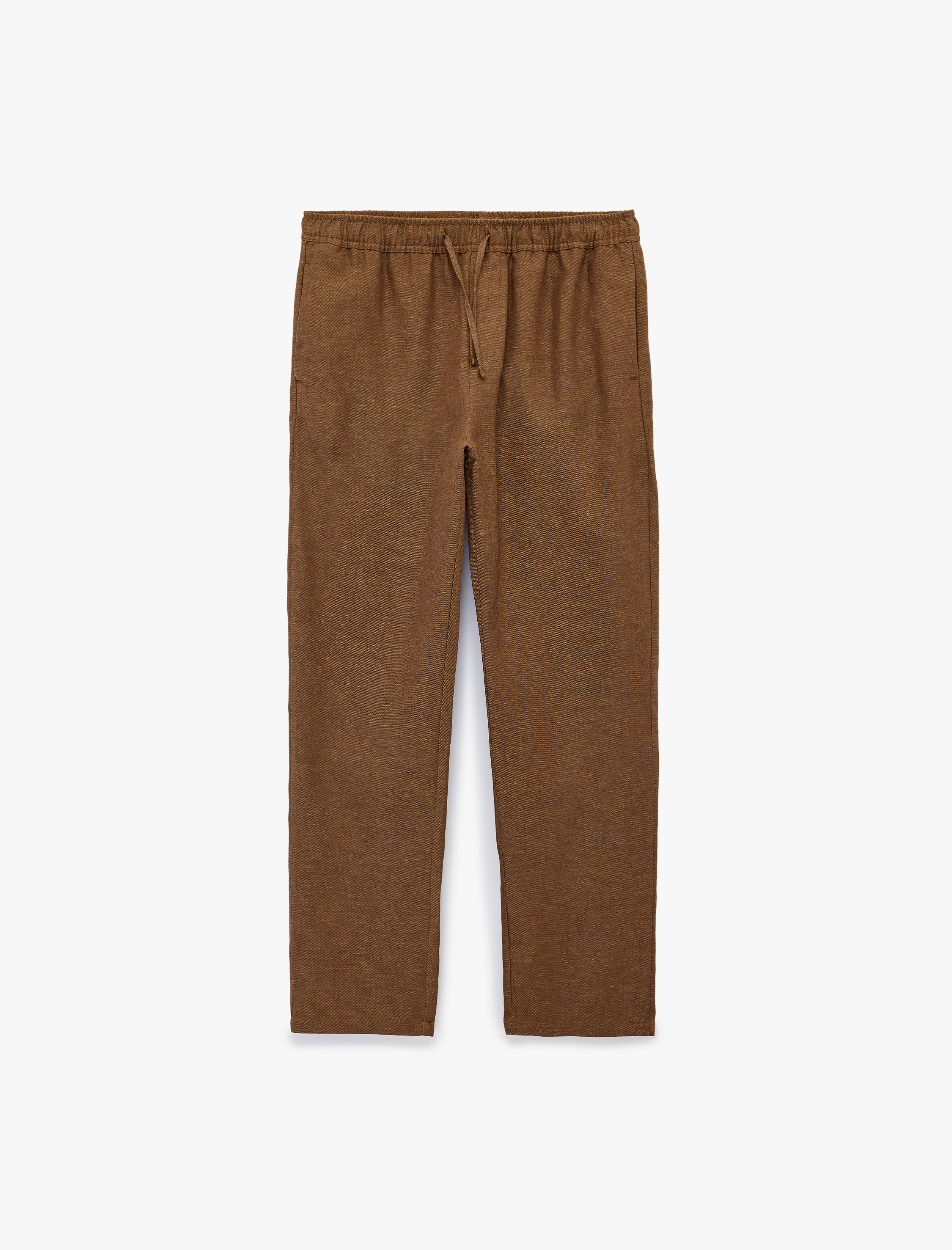   Straight Fit Cepli Pamuk Keten Karışımlı Beli Bağcıklı Pantolon