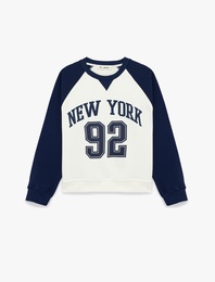 Rahat Kalıp Uzun Kollu Baskılı Bisiklet Yaka Sweatshirt