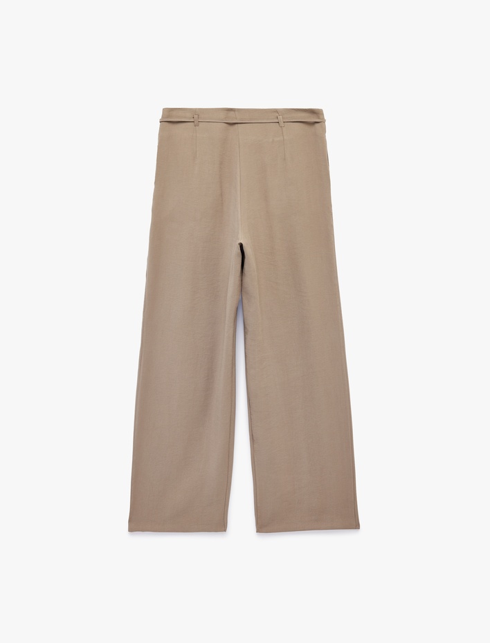  Modal Kumaş Beli Bağcıklı Geniş Paça Palazzo Pantolon