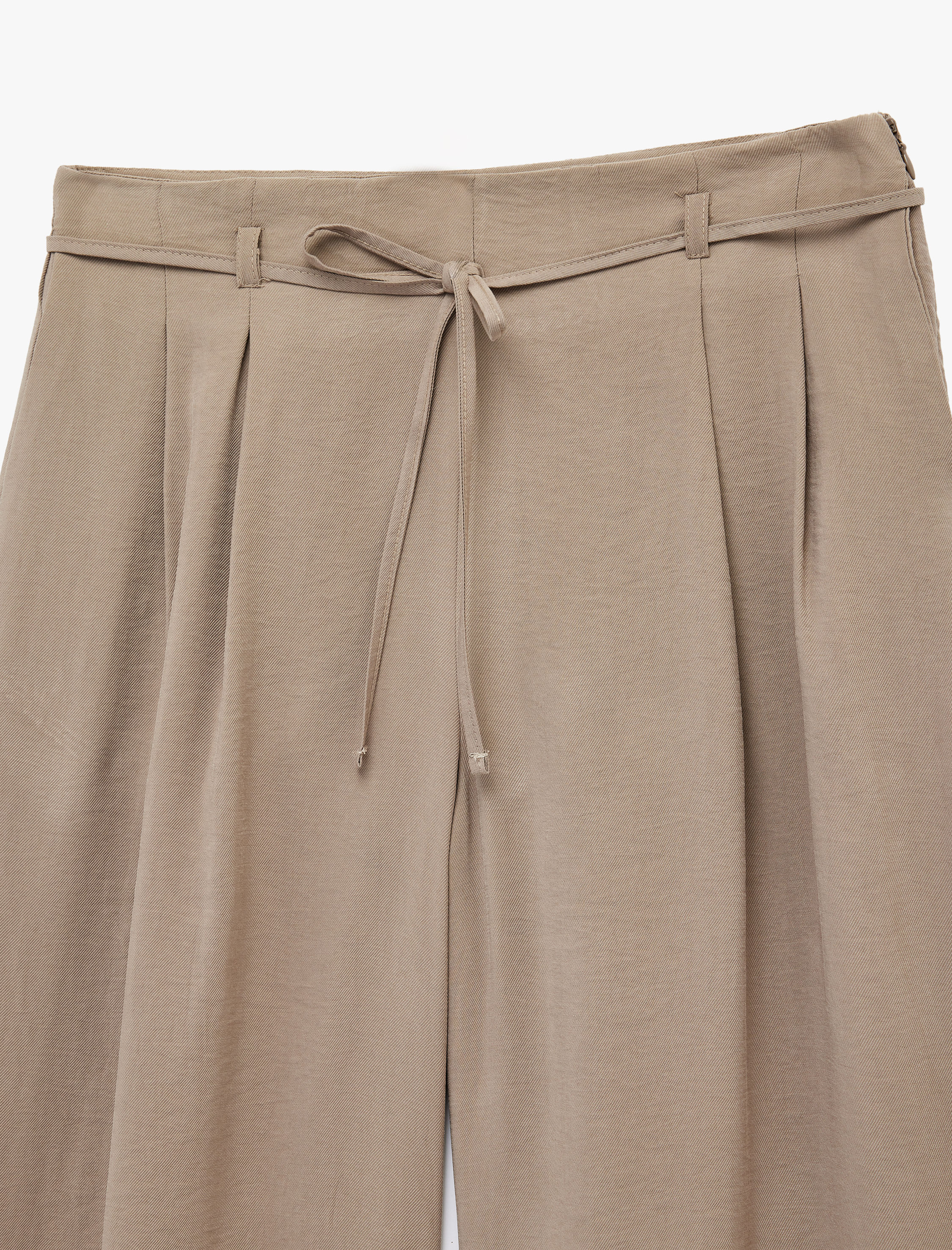   Modal Kumaş Beli Bağcıklı Geniş Paça Palazzo Pantolon