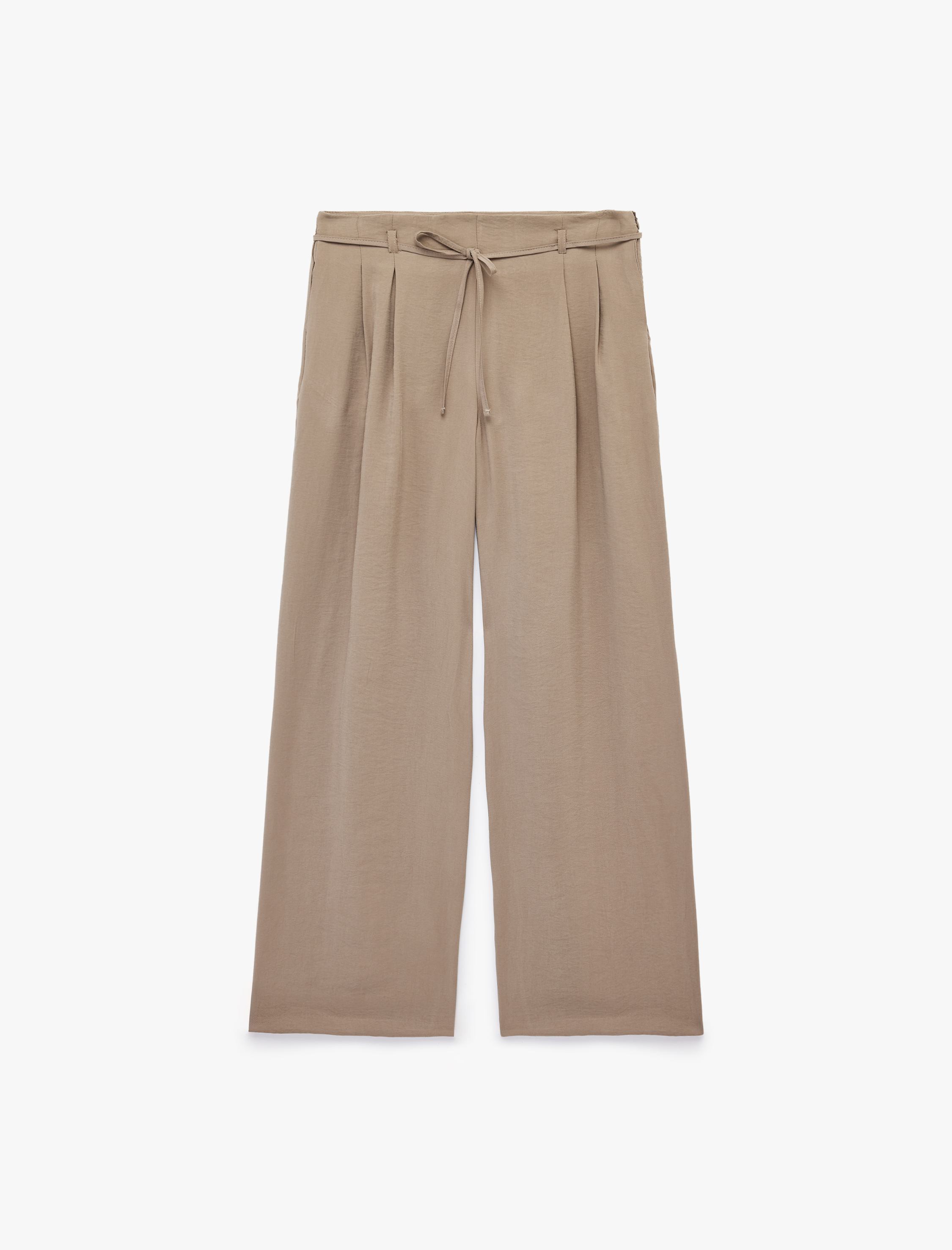   Modal Kumaş Beli Bağcıklı Geniş Paça Palazzo Pantolon