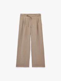 Modal Kumaş Beli Bağcıklı Geniş Paça Palazzo Pantolon