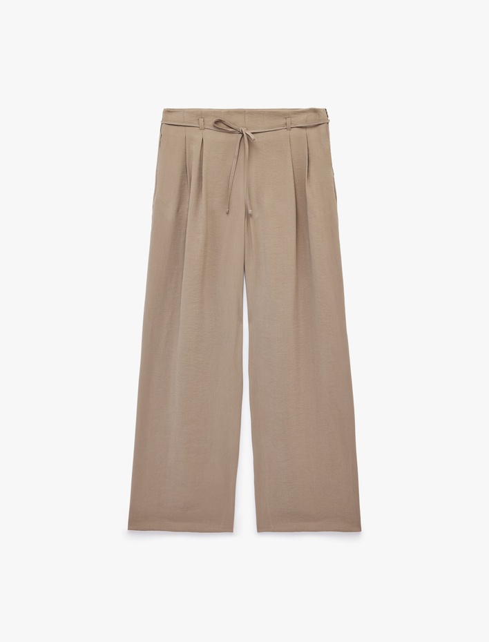  Modal Kumaş Beli Bağcıklı Geniş Paça Palazzo Pantolon