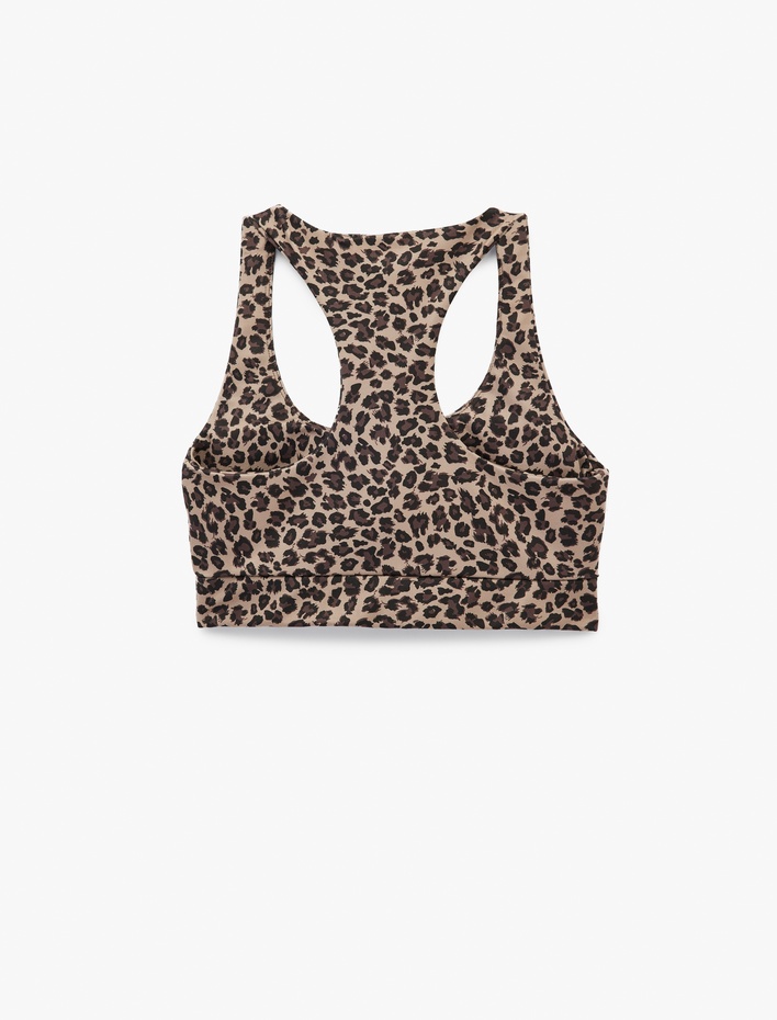  Slim Fit Kolsuz U Yaka Leopar Baskılı Sporcu Sütyeni