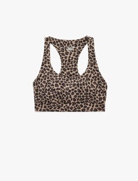 Slim Fit Kolsuz U Yaka Leopar Baskılı Sporcu Sütyeni