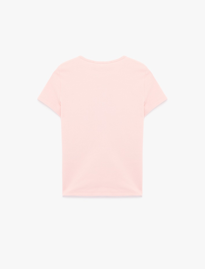  Pamuklu Baskılı Kısa Kollu Bisiklet Yaka Tişört