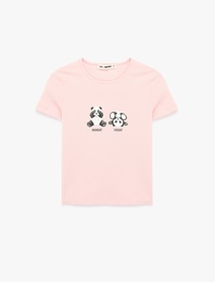 Pamuklu Baskılı Kısa Kollu Bisiklet Yaka Tişört