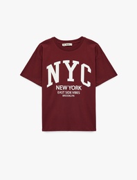 Rahat Kalıp Kısa Kollu Baskılı Bisiklet Yaka Tişört