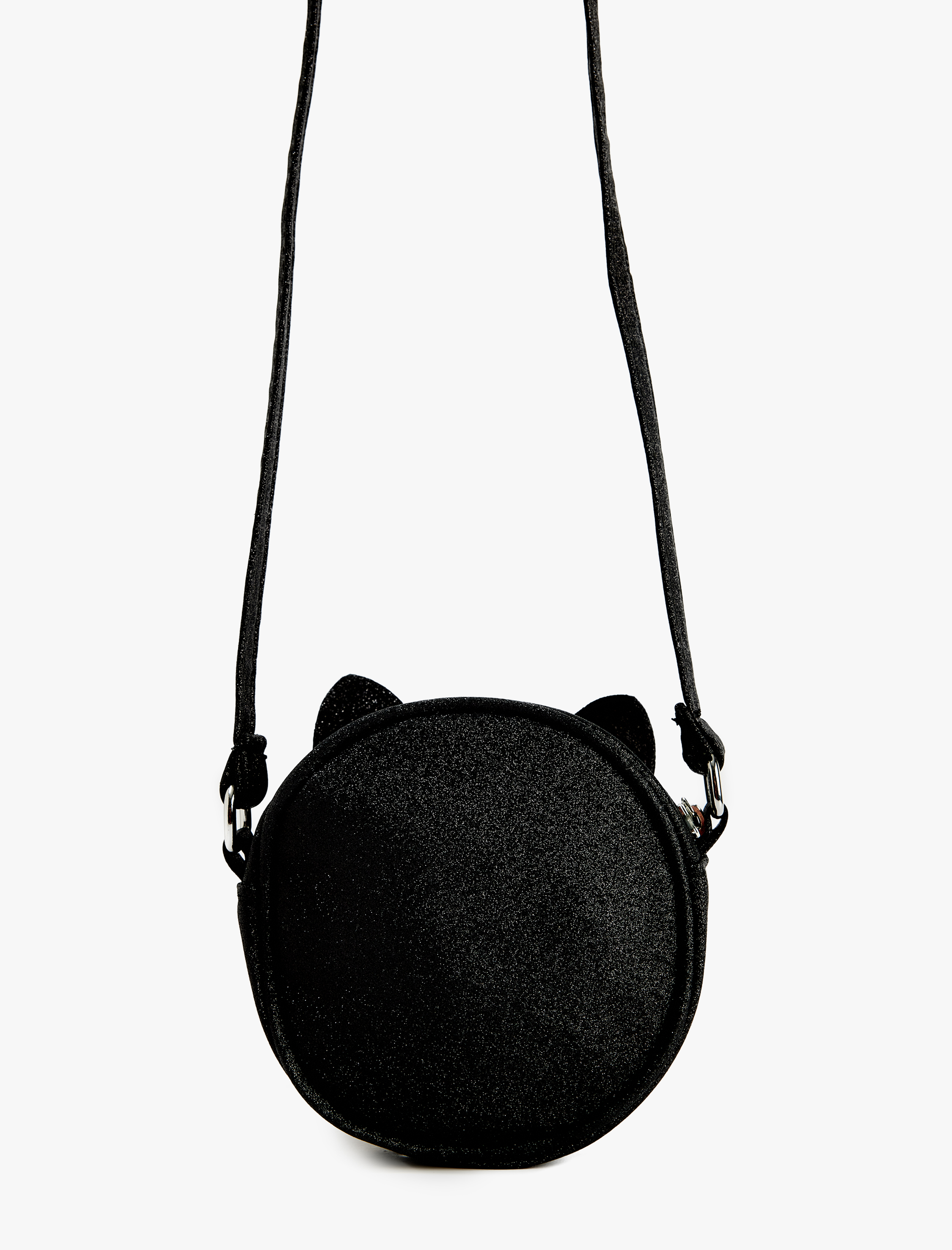  Kız Çocuk Kedi Temalı Simli Kulak Aplike Detaylı Çapraz Çanta