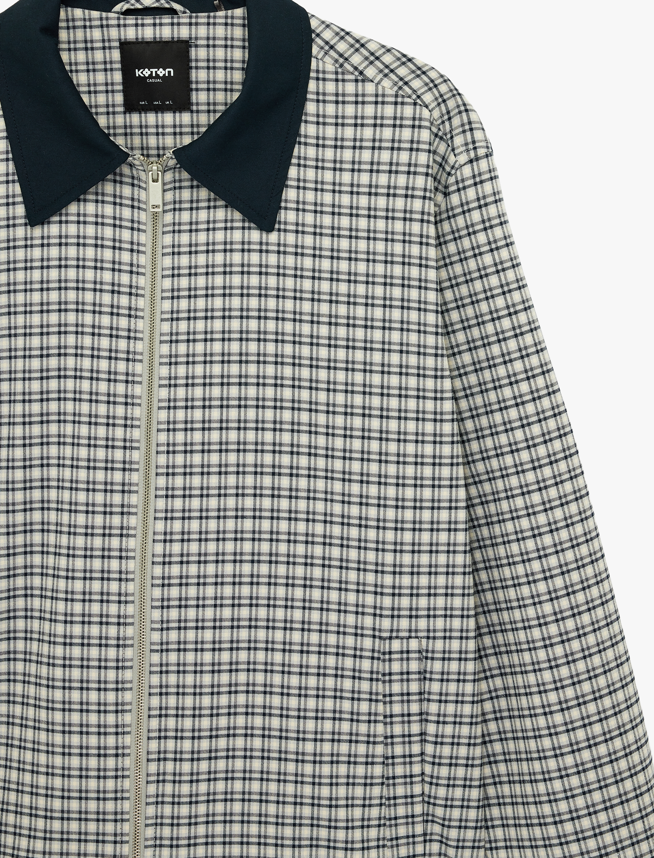   Uzun Kollu Viskon Karışımlı Desenli Cepli Renk Kontrastlı Gömlek Yaka Fermuarlı Bomber Ceket