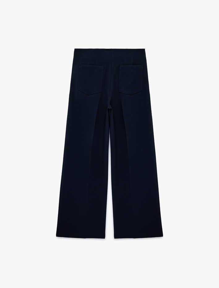  Kemerli Düz Bol Paça Kumaş Pantolon