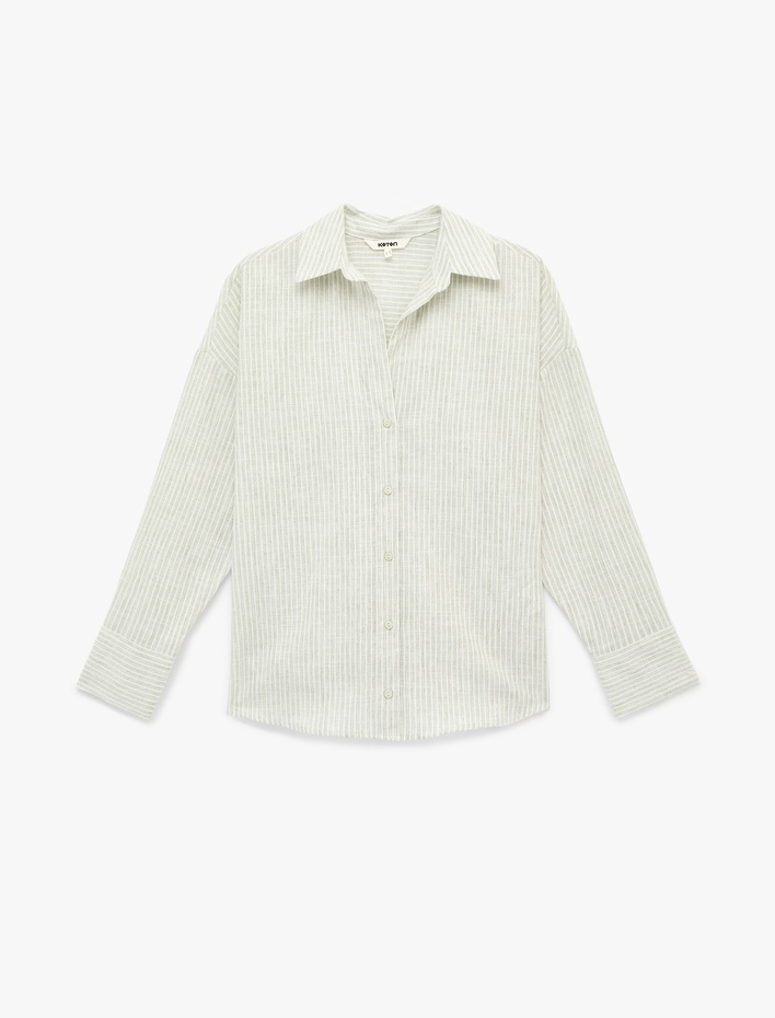  Pamuklu Uzun Kollu Klasik Yaka Çizgili Gömlek