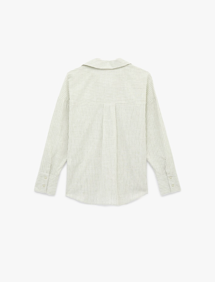  Pamuklu Uzun Kollu Klasik Yaka Çizgili Gömlek