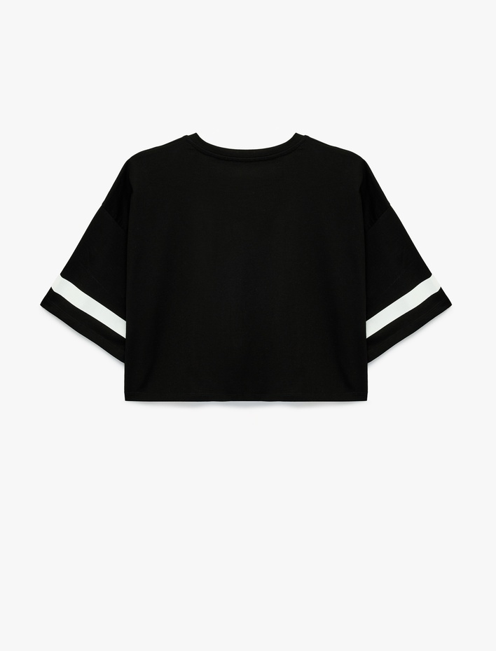  Kısa Kollu Bisiklet Yaka Baskılı Oversize Spor Tişört