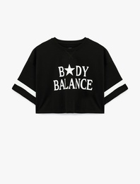 Kısa Kollu Bisiklet Yaka Baskılı Oversize Spor Tişört