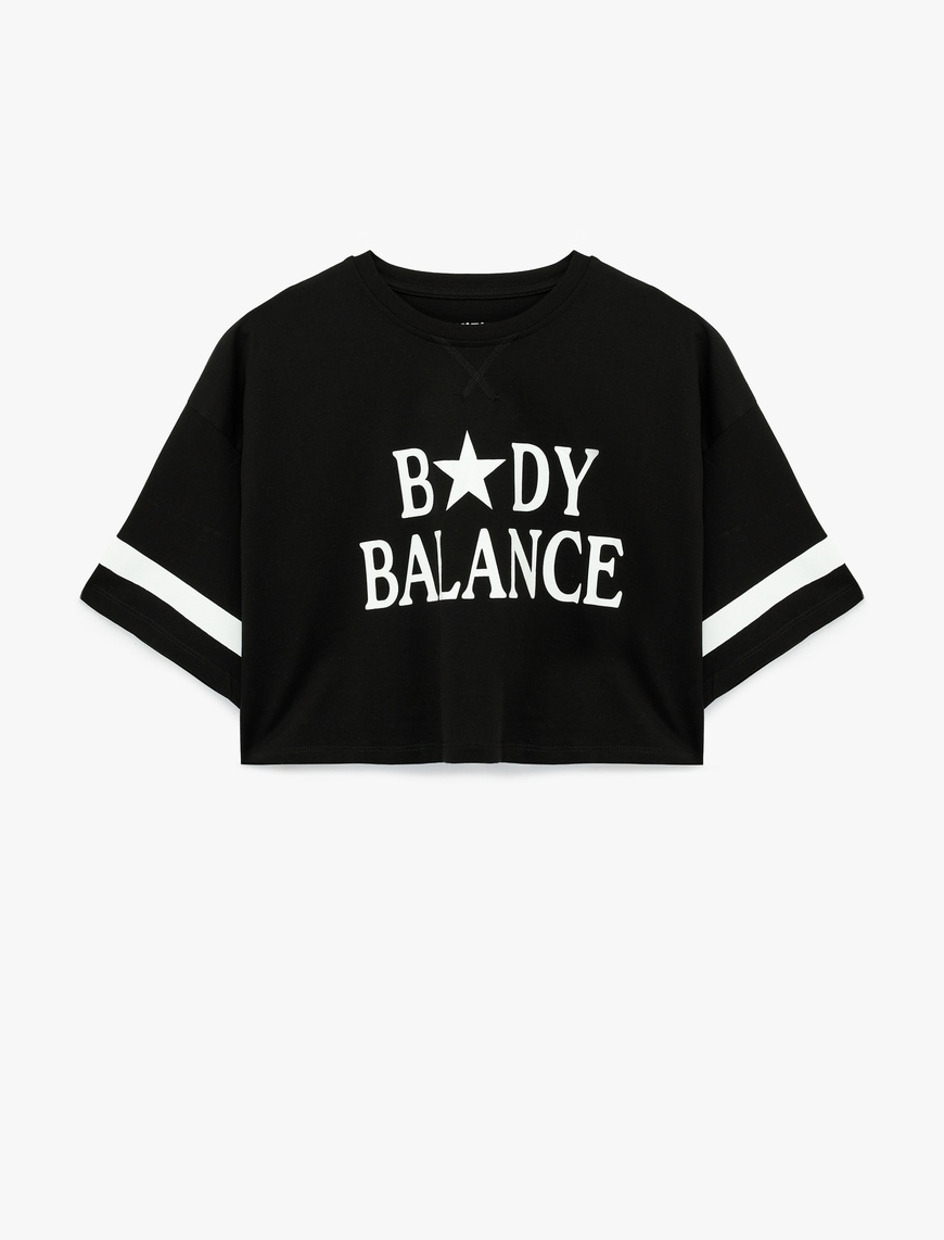 Koton Kadın Kısa Kollu Bisiklet Yaka Baskılı Oversize Spor T-Shirt