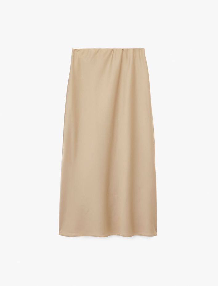  Beli Lastikli Midi Saten Etek