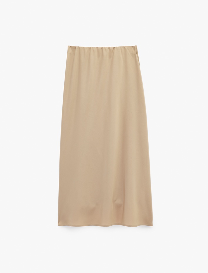  Beli Lastikli Midi Saten Etek