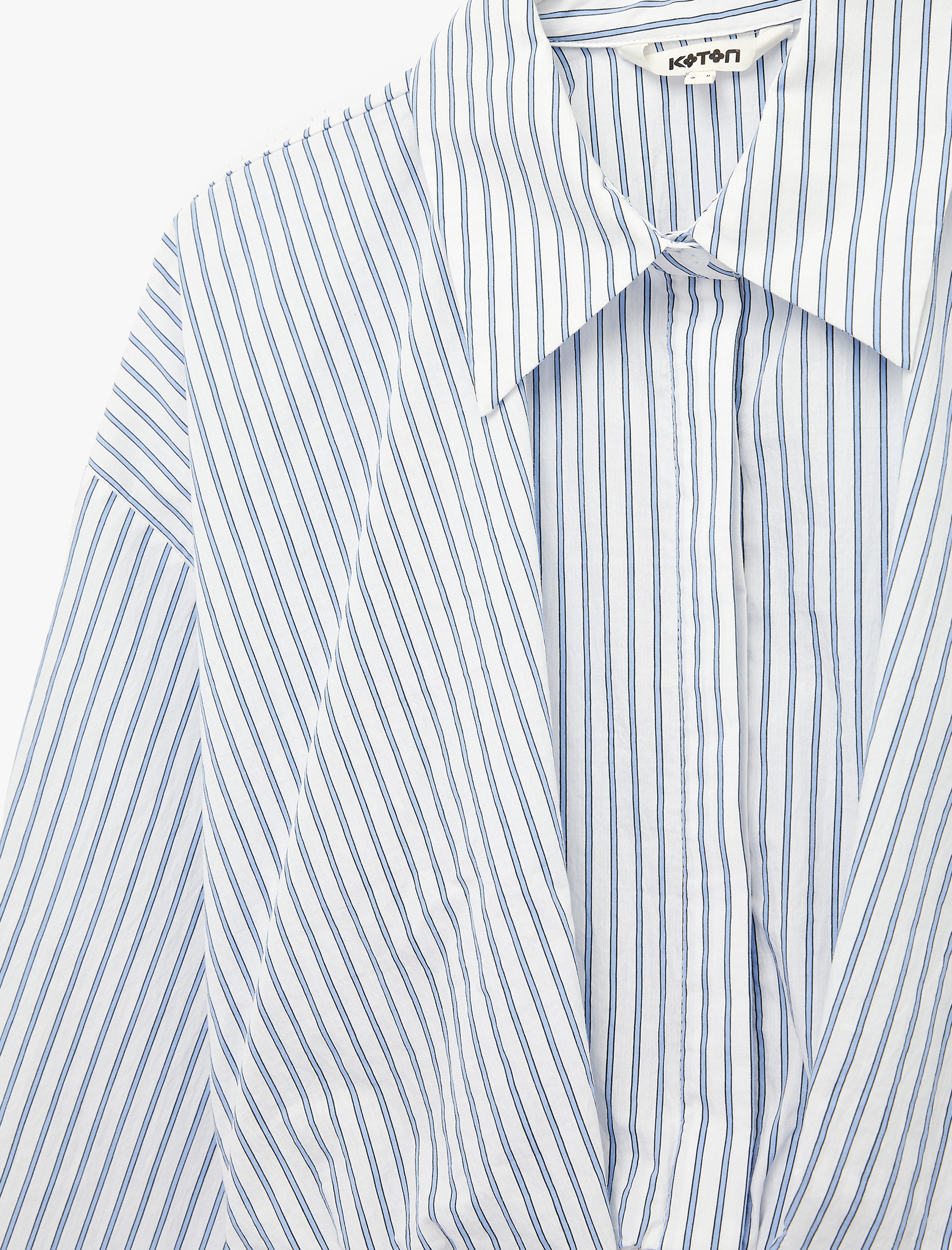   Viskon Kumaş Uzun Kollu Çizgili Crop Gömlek