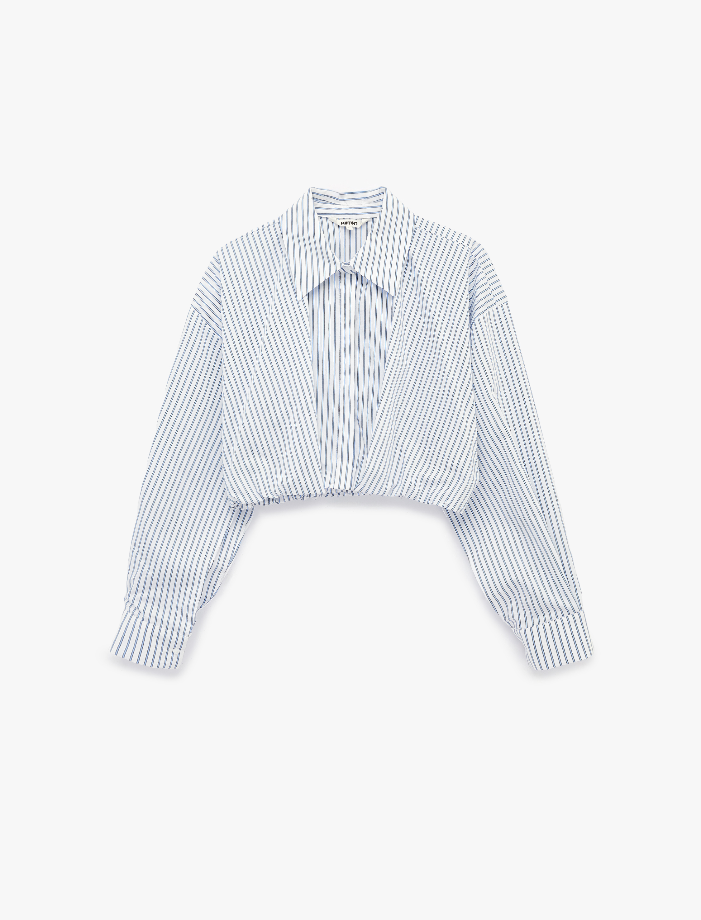   Viskon Kumaş Uzun Kollu Çizgili Crop Gömlek