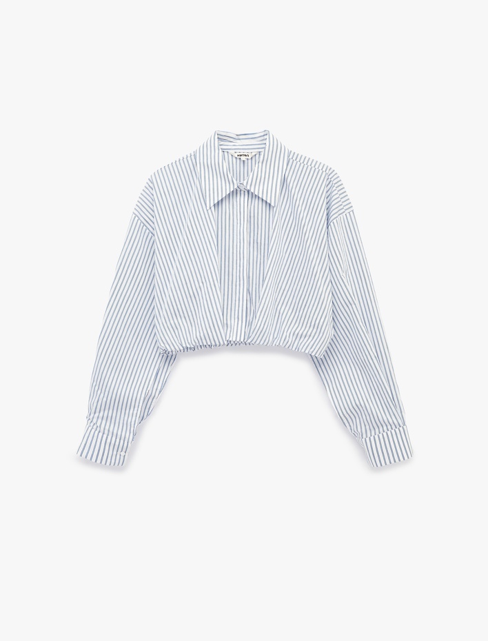 Viskon Kumaş Uzun Kollu Çizgili Crop Gömlek