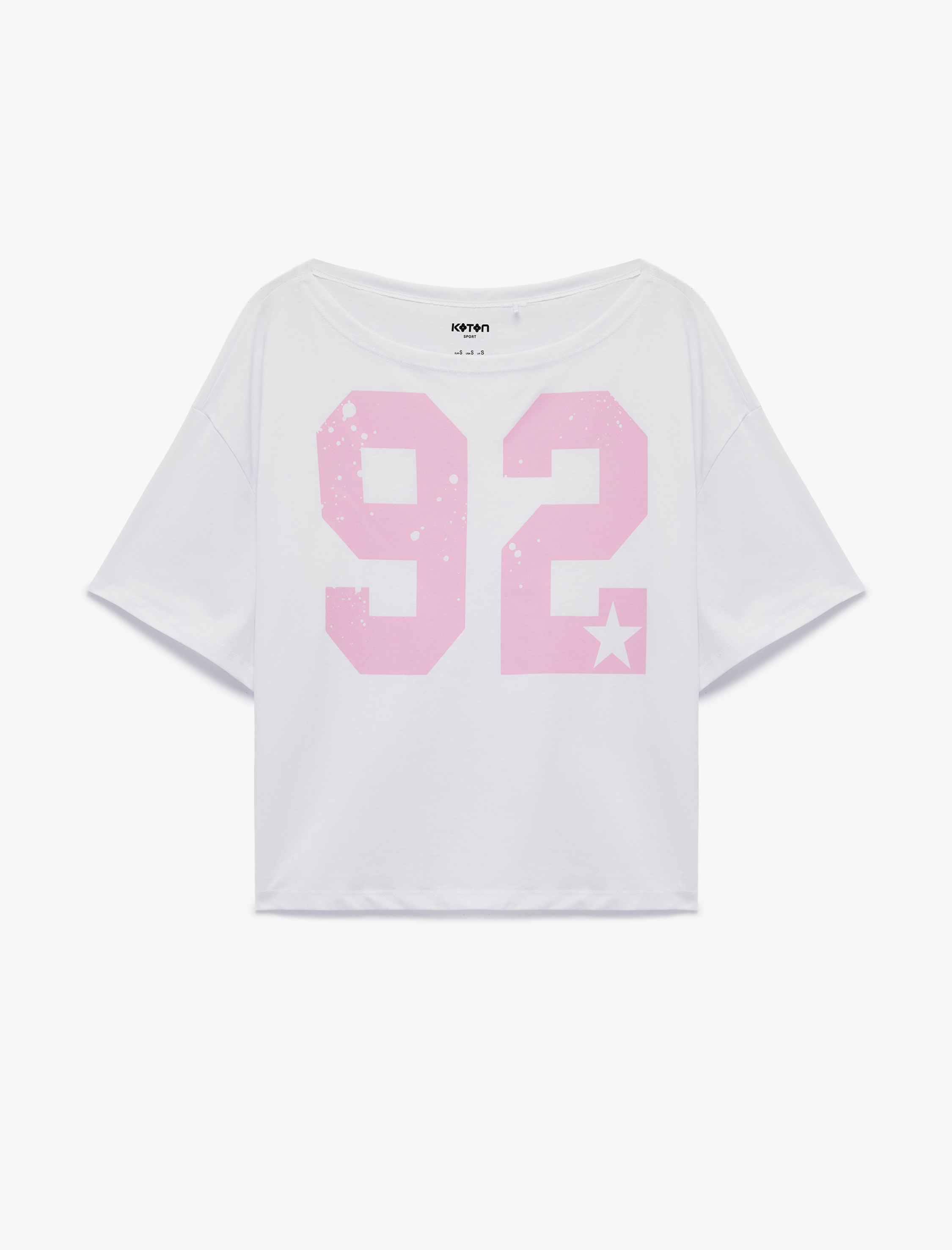   Kısa Kollu Kayık Yaka Pamuklu Baskılı Oversize Spor Tişört