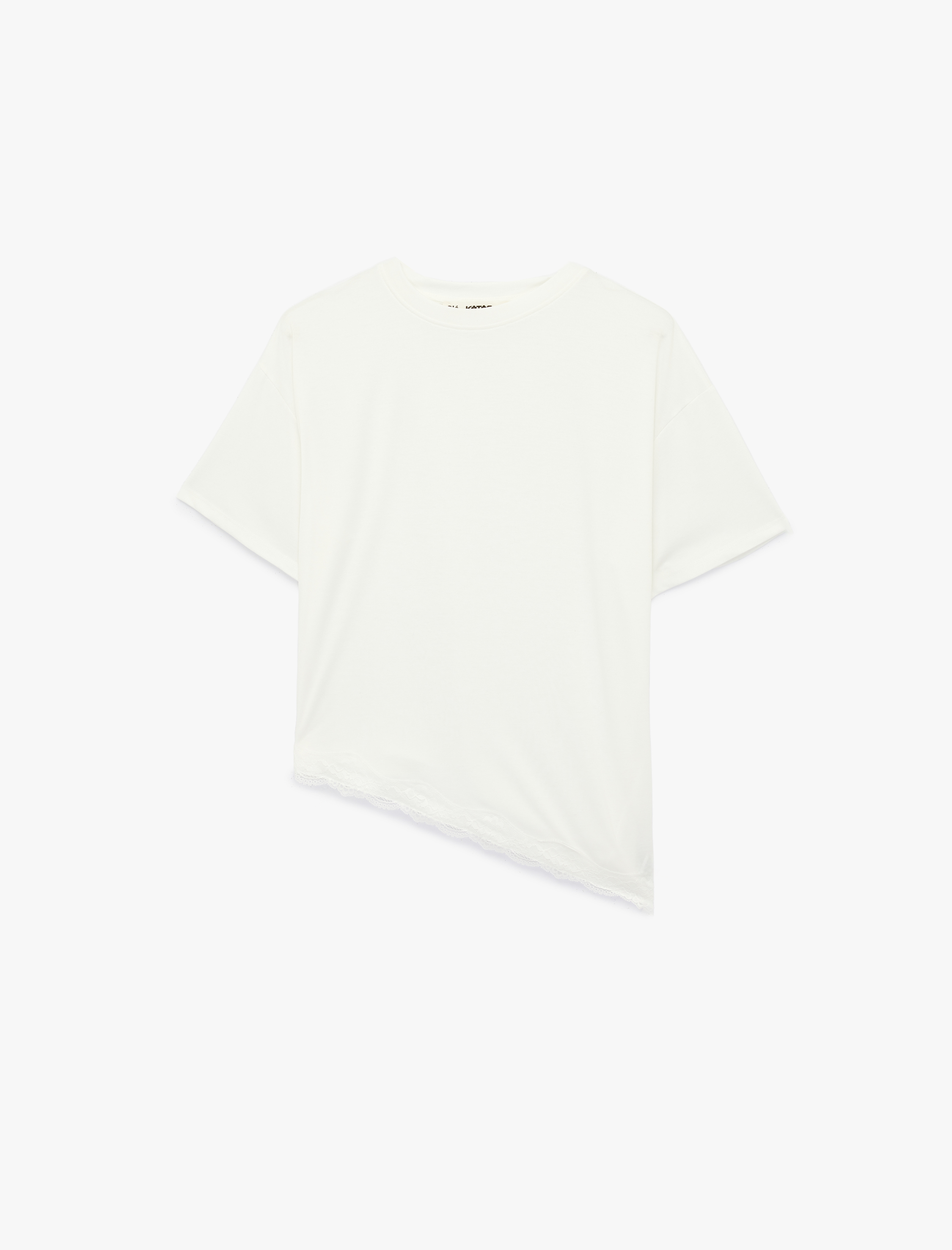   Kısa Kollu Bisiklet Yaka Dantel Detaylı Rahat Kalıp Tişört