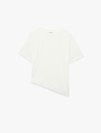 Kısa Kollu Bisiklet Yaka Dantel Detaylı Rahat Kalıp Tişört