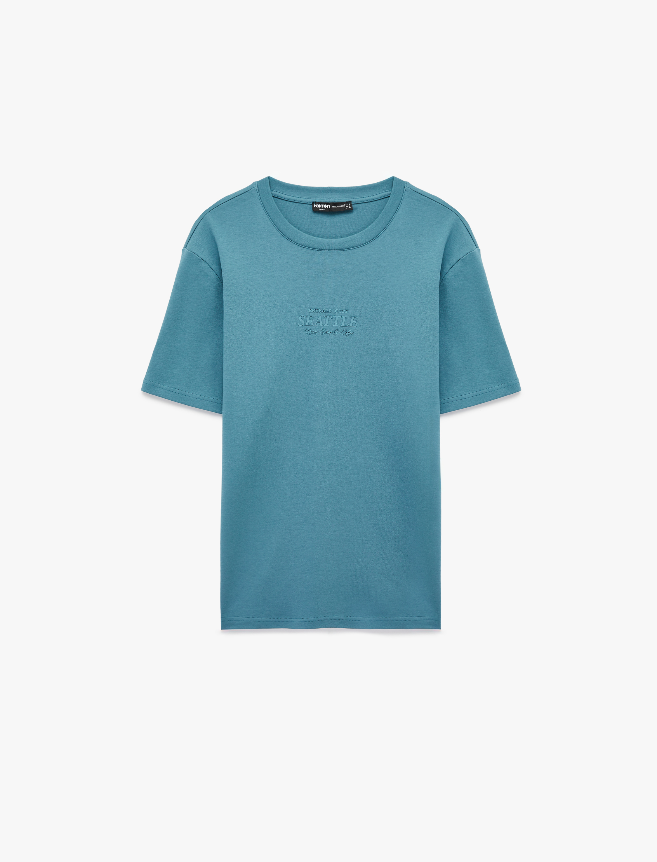   Regular Fit Kısa Kollu Bisiklet Yaka Pamuklu Baskılı Tişört