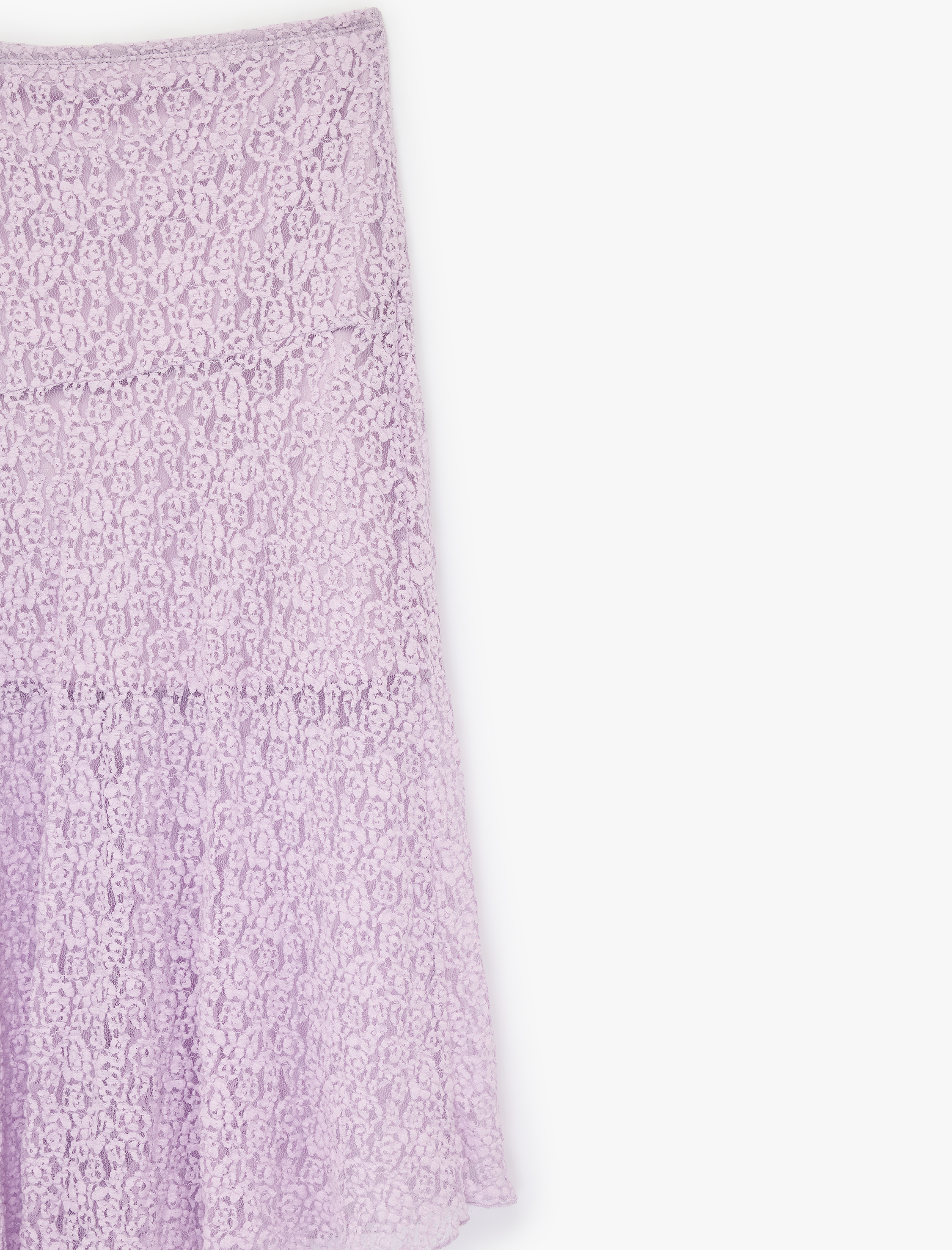   Asimetrik Dantel Detaylı Yüksek Bel Midi Etek