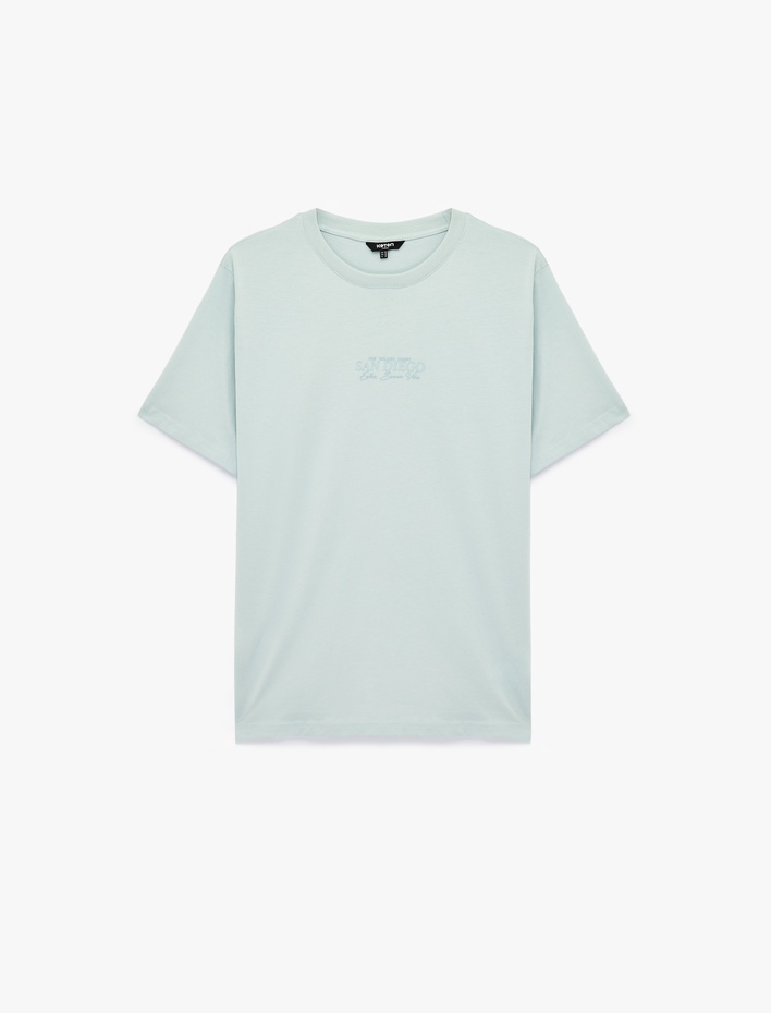  Regular Fit Kısa Kollu Pamuklu Bisiklet Yaka Baskılı Tişört