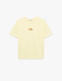 Kısa Kollu Bisiklet Yaka Baskılı Rahat Kalıp Tişört