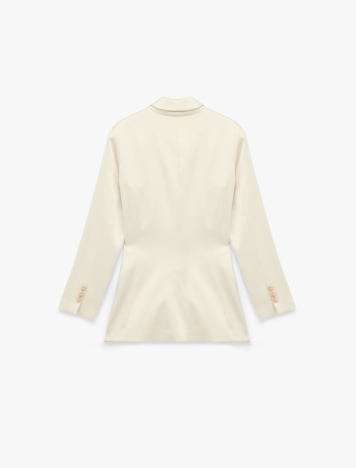  Slim Fit Uzun Kollu Kruvaze Yaka Saten Ceket