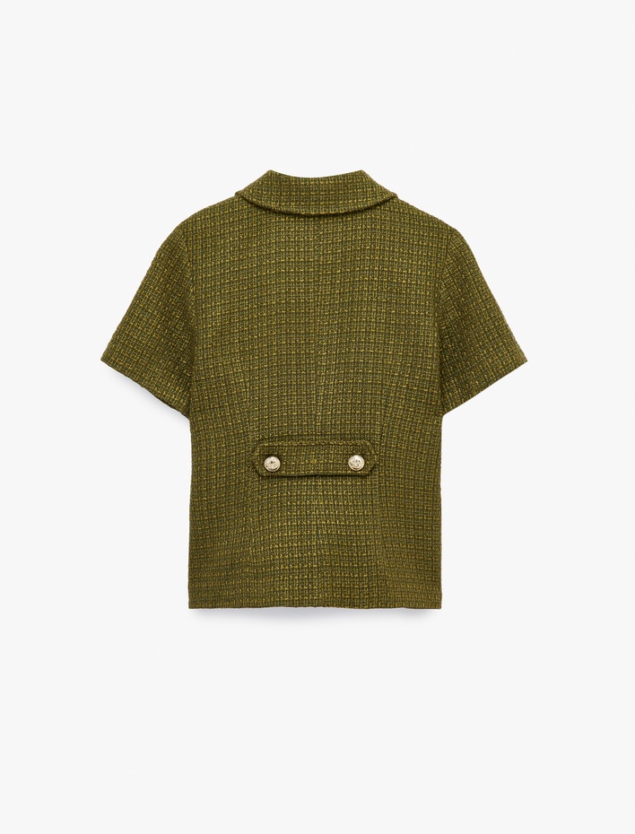  Klasik Yaka Kısa Kollu Metal Aksesuarlı Ceket